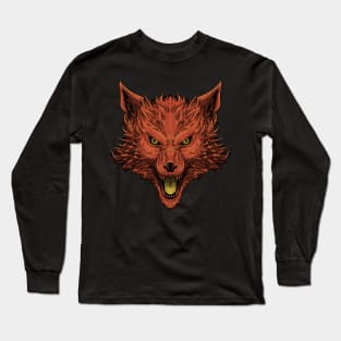 Orange Wolf Head Long Sleeve T-Shirt